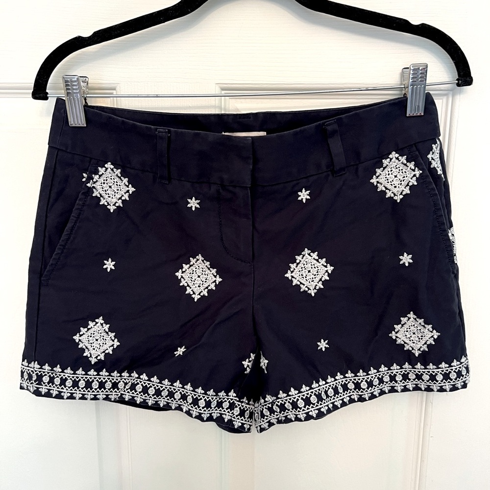 Blue & White Embroidered Shorts